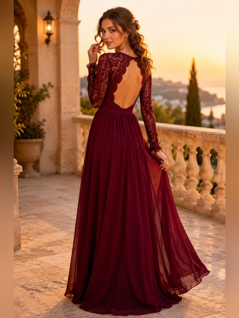 NWT Lulus Burgundy Lace Open Back Maxi Gown Romantic Formal Evening Glam Medium
